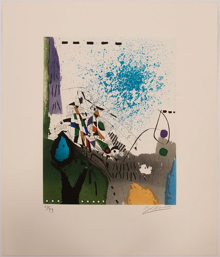 GEORGES DUSSAU (FRENCH, B. 1947 ETCHING IN COLORS, ON WOVE PAPER, H 13.875" W 9.625" UNTITLED 