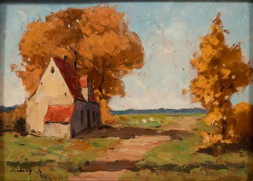 SIGNED OIL ON WOOD PANEL, H 10.25", W 14.5" FRENCH LANDSCAPE 