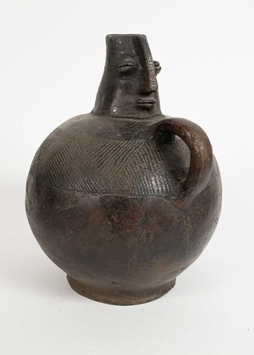 AFRICAN CLAY VESSEL H 14" DIA 12" 