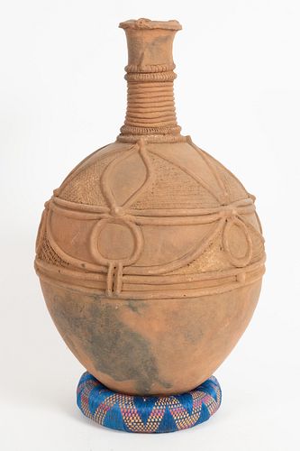 AFRICAN CLAY VESSEL H 20.5" DIA 12" 
