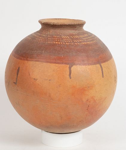 AFRICAN TERRACOTTA, PAINTED WITH SLIP, VESSEL H 12.5" DIA 12" 