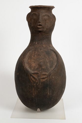 AFRICAN FIGURAL CLAY VESSEL H 22" DIA 10" 