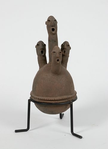 AFRICAN CLAY VESSEL H 15" DIA 7" 