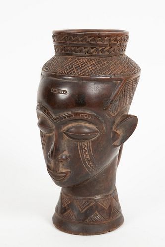 AFRICAN CARVED WOOD VESSEL H 9.25" W 4.5" D 5.5" 