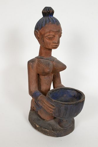 YORUBA, NIGERIA, AFRICAN, CARVED WOOD AND PIGMENT, ARUGBA SHANGO (BOWL CARRIER) H 20" W 7" D 11" 