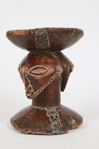 BASINGO, CONGO, AFRICAN CARVED WOOD STOOL H 9" D 8" 