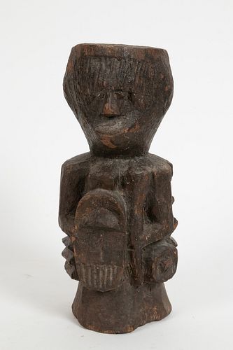 IGBO, NIGERIA, AFRICAN CARVED WOOD AND PIGMENT SCULPTURE, H 12.25", W 5.5", D 4.5", ALTAR TO THE RIGHT HAND (IKENGA) 