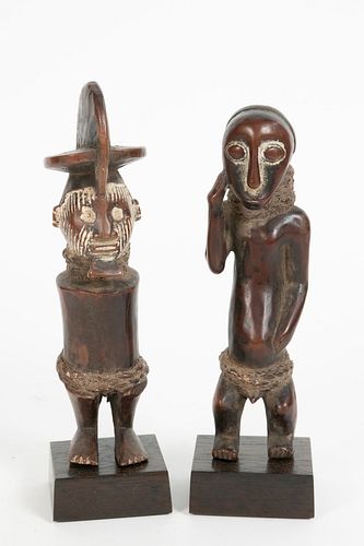 AFRICAN CARVED WOOD WITH PIGMENT STANDING FIGURES, GROUP OF TWO, H 8.25"-8.75" 