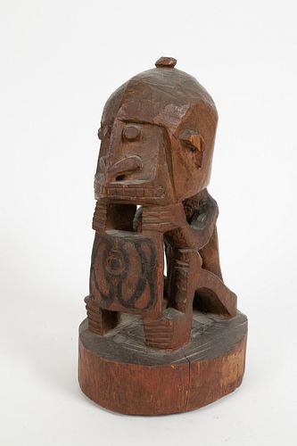 WEST PAPUA, CARVED WOOD KORWAR FIGURE, LATE 20TH CENTURY H 14.5", W 7", D 8" 
