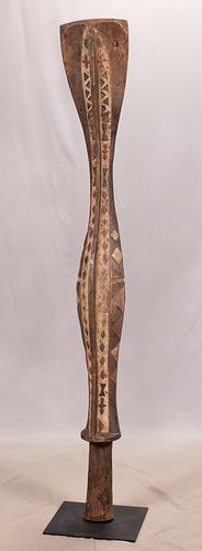AFRICAN POLYCHROME CARVED WOOD TOTEM H 74" W 14" 