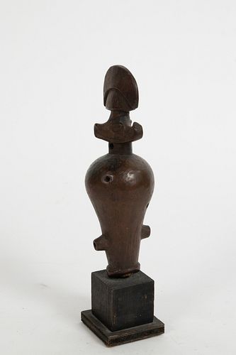 YAKA, CONGO, AFRICAN, CARVED WOOD, WHISTLE H 6.75" DIA 2" 