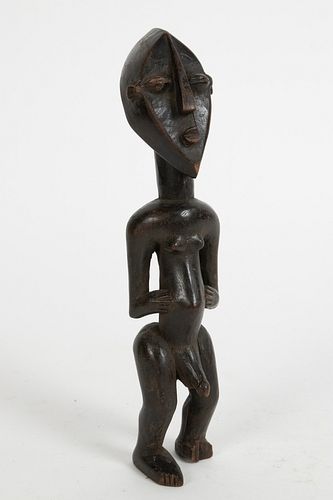 AFRICAN CARVED WOOD STANDING MALE FIGURE H 11" W 2.5" D 2.25" 