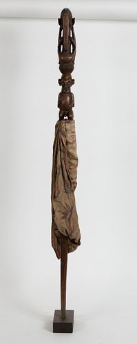 AFRICAN, CARVED WOOD WITH BEADWORK, STAFF H 42.5" D 2.25" 