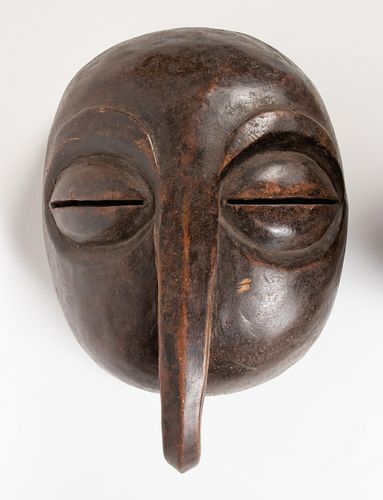 LUBA, CONGO, AFRICAN, CARVED WOOD WITH PIGMENT, MASK H 19" W 13" D 8" 
