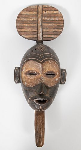 BENA LULUA, CONGO, AFRICAN, CARVED WOOD WITH PIGMENT, MASK H 19" W 7.75" D 5" 