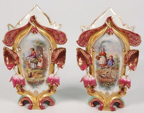PAIR OF FRENCH OLD PARIS POLYCHROME VASES