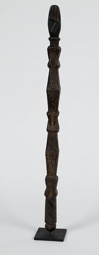 AFRICAN CARVED WOOD STAFF H 26" DIA 1.5" 
