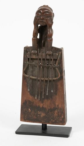 AFRICAN CARVED WOOD AND METAL INSTRUMENT H 11" W 4.5" D 1.5" 