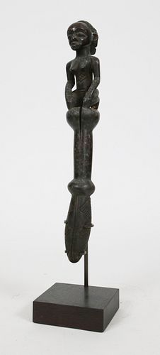AFRICAN CARVED WOOD STAFF H 14" W 2.5" 