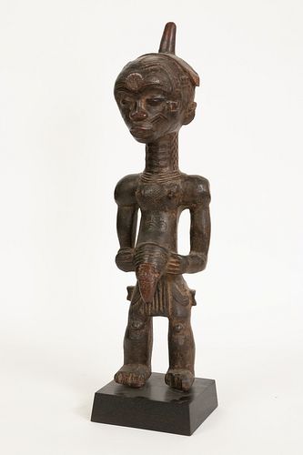 BENA LULUA, CONGO, AFRICAN, CARVED WOOD STANDING FIGURE 19TH CENTURY H 21" W 6" D 5" 