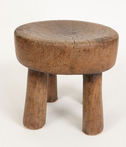 AFRICAN CARVED WOOD STOOL H 9.5" DIA 10.5" 