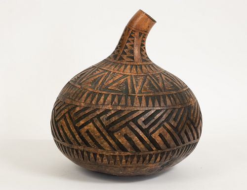 AFRICAN CARVED WOOD VESSEL LATE 20TH CENTURY H 14" DIA 13" 