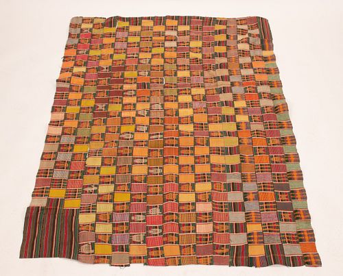 GHANA, AFRICAN, COTTON WOMAN'S KENTE CLOTH LATE 19TH CENTURY W 60" L 82" 