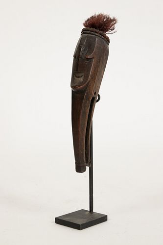AFRICAN CARVED WOOD WITH FIBER, HANDLE H 7" DIA 1.25" 