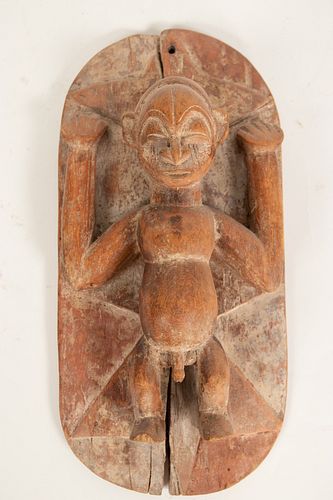 AFRICAN CARVED WOOD STANDING MALE FIGURE PLAQUE H 13.5" W 6.5" 