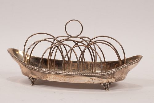 ENGLISH (LONDON) STERLING SILVER TOAST RACK, C. 1775, H 5", L 10", T.W. 14.5 TOZ 