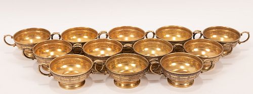 WALLACE STERLING SILVER CREAM SOUP HOLDERS, 12 PCS, H 2", W 5.25", T.W. 22.31 TOZ 