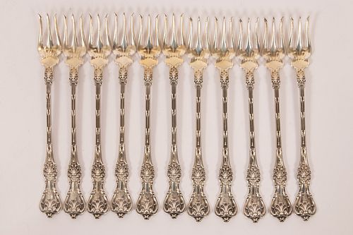 WHITING DIVISION GORHAM 'KING EDWARD' STERLING SILVER SEAFOOD FORKS, 1901, 11 PCS, L 6", T.W. 7.26 TOZ 