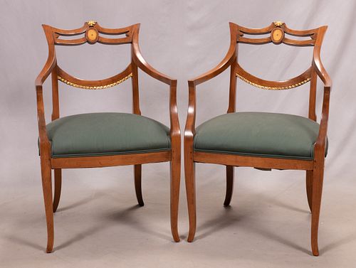 TROUVAILLES REGENCY STYLE WALNUT CHAIRS, PAIR 