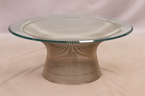 PLATNER DESIGN STEEL RODS WITH BEVELED GLASS COFFEE TABLE H 51" DIA 36" 