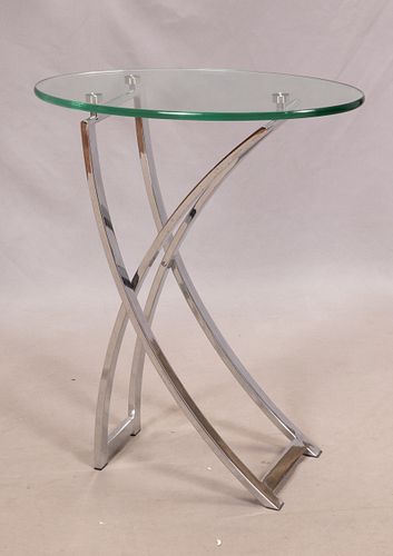 CHROME AND GLASS END TABLE H 24.5" W 20" D 12" 