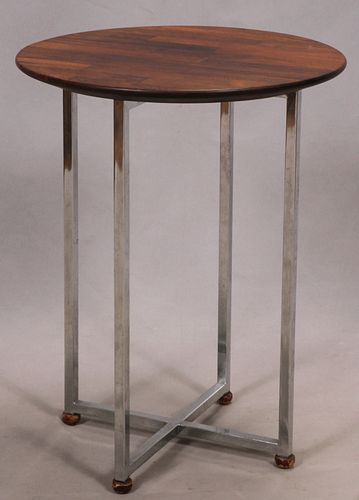 DANISH MODERN ROSEWOOD AND STAINLESS STEEL END TABLE H 22" W 18" 