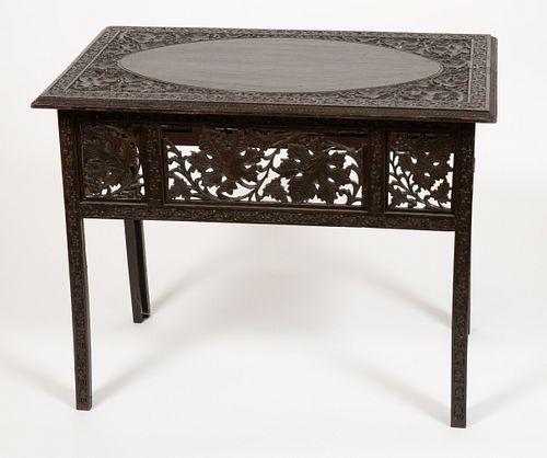 SHEESHAM WOOD CARVED  SIDE TABLE, INDIA  C 1900 H 20" W 26" L 16" 