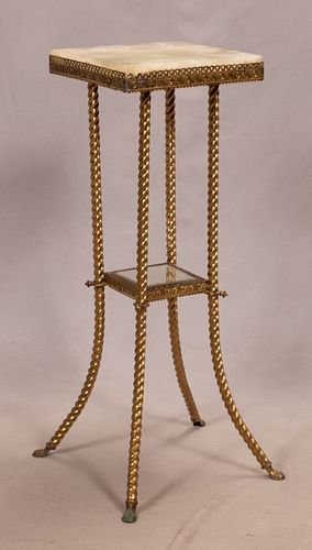 BRASS AND ONYX TOP STAND C. 1900 H 34.5" W 12" 
