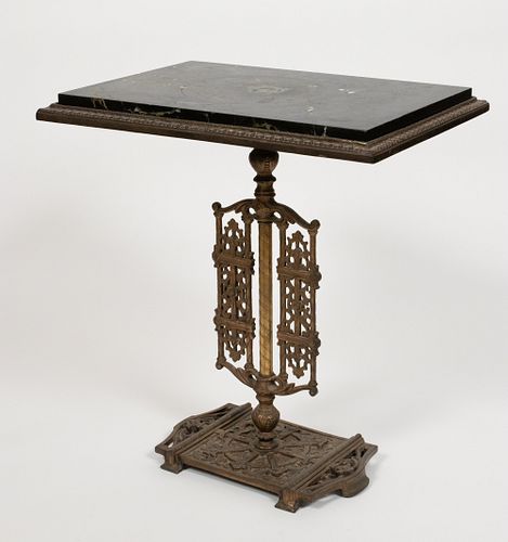 MARBLE TOP AND BRONZE HIGH TABLE C. 1920 H 22" W 19" L 13" 