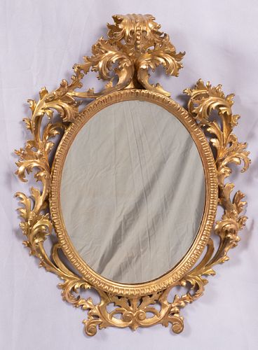 FLORENTINE GOLD LEAF AND CARVED WOOD WALL MIRROR C. 1900, H 35' W 25" 