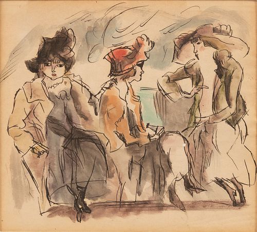 JULES PASCIN (AMER/FRENCH, 1885-30), WATERCOLOR ON PAPER, H 6", W 6.5", "SEATED WOMEN" 