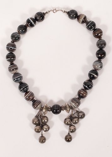 BANDED ONYX AND SILVER NECKLACE L 17" 
