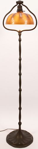 TIFFANY GOLD FAVRILE AND BRONZE FLOOR LAMP C. 1900 H 55" DIA 10" 