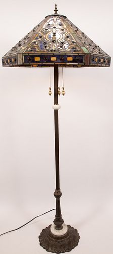 MODERN LEADED SLAG GLASS FLOOR LAMP, H 5' 4", DIA 22"