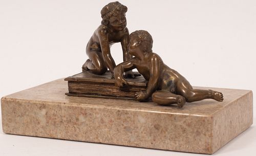 FRENCH BRONZE  MINIATURE SCULPTURE C 1900 H 2.5" L 5" YOUTH AND KNOWLEDGE 