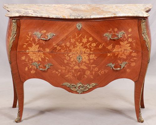 LOUIS XVI STYLE MARBLE TOP COMMODE, H 31", W 40", D 17"