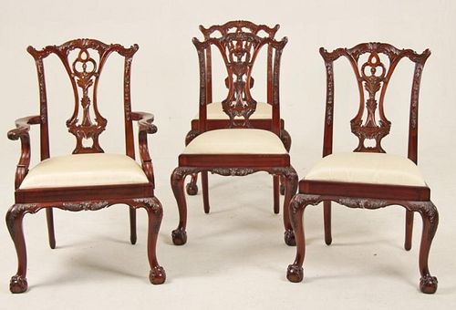 4 IRISH CHIPPENDALE DESIGNED DINING CHAIRS