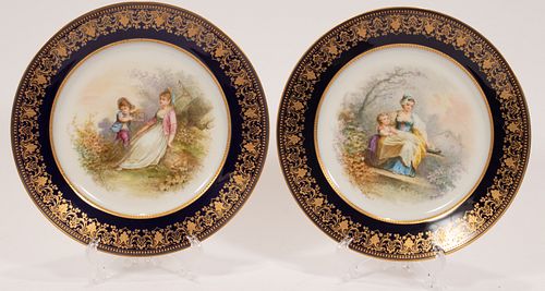 FRENCH SEVRES PORCELAIN PLATES, SIGNED BERTRAN, 19TH C PAIR, DIA 9" 