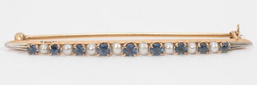 PEARL AND BLUE SAPPHIRE BAR PIN L 5 MM 