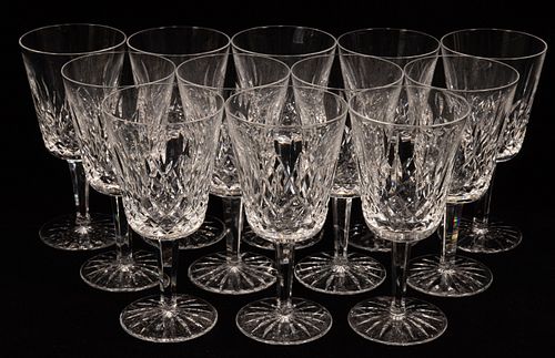 WATERFORD 'LISMORE' CRYSTAL WATER GOBLETS, 12 PCS, H 7"